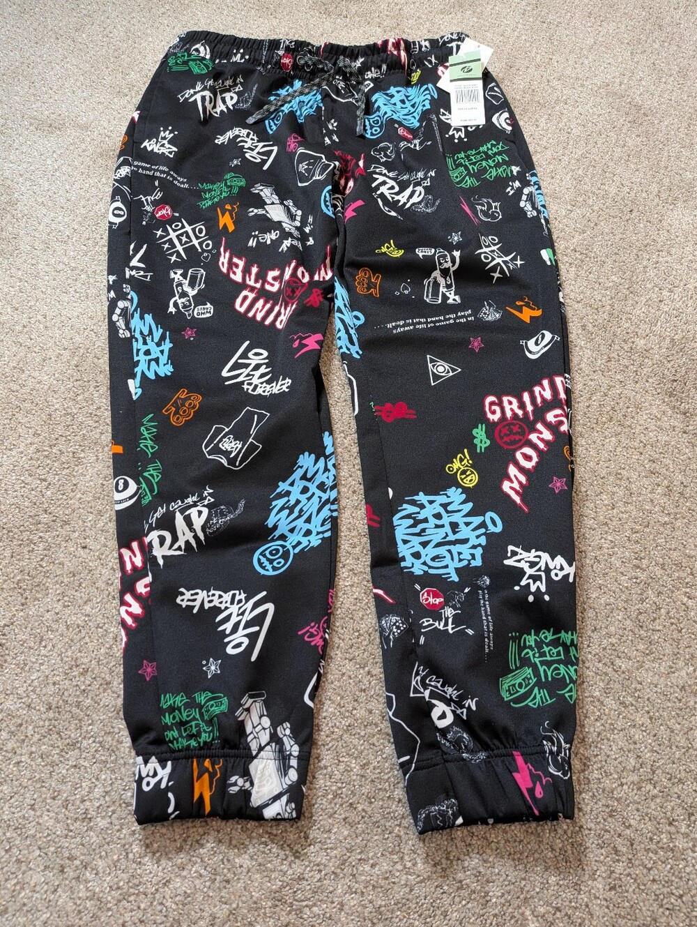 Graffiti Art Joggers Multicolor Graphic Pants XL NWT
